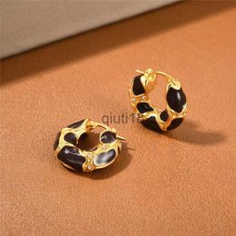 Band Rings Maillard Colour lava circle enamel earrings for women in Europe and America light luxury niche diamond inlaid irregular earrings x0920