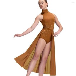 Stage Wear Long Ballet Competition Dresses For Women Leotard Half Skirt Lyrical Dress Dance Clothes Costume Spandex