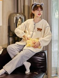 Women's Sleepwear Coral Velvet Pajamas Winter Thick Fleece Japanese Style Students Girl's Homewear