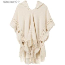 Women's Cape Retro Women's Shawl Autumn And Winter New Fringed Sweater Knitted Sweater Warm Scarf Travel Pullover Hooded Cape Versatile L230920