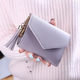 Wallets Women's Coin Purse Cute College Wind Student Wallet Tassel Pendant Mini Large Capacity Tri-Fold Card Holder With Zipper