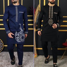 Mens Tracksuits 2PC Luxury Designer Clothing Round Neck Longsleeved Pants Sets African Ethnic Outfit Elegant Suits for Men Kaftan Y2k 230920