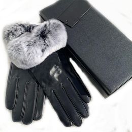 Brand sheepskin gloves and wool-lined mobile phone touch screen rabbit skin cycling warm five-finger gloves287I