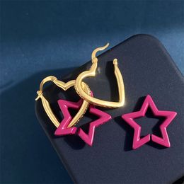 Double Circles Rose Red Dragon Fruit Colour Ear Studs Earring for Women's Echo Heart Shape Five Point Star Pendant Personalised Design Fashion Earrings MER39