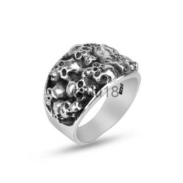 Band Rings 925 Sterling Silver Ring for Men 14mm Wide Rings With Multiple Skull Fashion Jewellery x0920