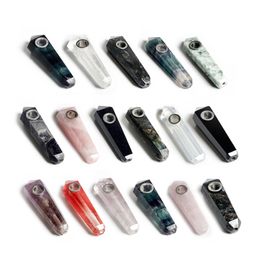 High quality colorful stone hand pipes Crystal pipes heady tobacco pipes smoking cigarette pocket pipe mini pipe in stock free shipping