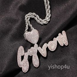 Custom Name A- Z Heart Dropping Cursive Letters Pendant Necklace For Men Women Gifts Cubic Zirconia Necklace Hip Hop Jewelry284l