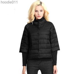 Women's Down Parkas Women's Light and short style Autumn Thin Down jacket three Quarter Sleeves Stand Collar Fashionable Coat L230920