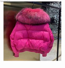 Women's Down Parkas New 2023 Winter Puffer Jacket Coat Women Thick Warm Short Parkas Real Natural Raccoon Fur Female Loose 90% White Duck Down Coat L230920