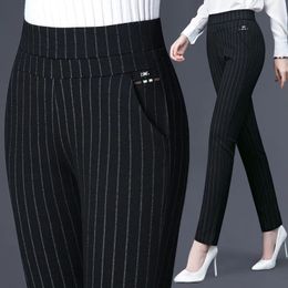 Women's Pants Capris Spring Autumn Middle Aged Women Elastic Waist Casual Straight Pants Female Trousers Lady Stripe Pencil Pants Black Pants 5XL1833 230920