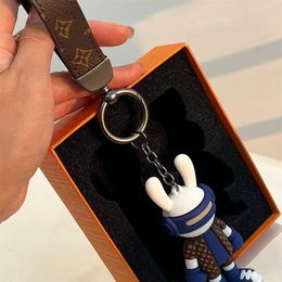 23ss Rabbit Keychains Women Men Cute PU Leather Car Keyrings Holder Fashion Design Bag Key Chains Jewellery Accessories Animal Penda207h