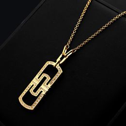 Europe America Fashion Style Lady 316L Titanium steel B Letter 18K Plated Gold Long Necklaces With Hollow Out Full Diamond Pendant344I