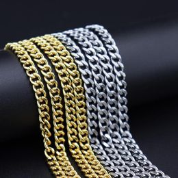 Chains Simple Style Hiphop Stainless Steel Cuban Chain Gold Plated Men Women Unisex Hip Hop Jewellery Necklace Accessories Parts216t