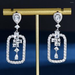 Dangle Earrings HIBRIDE Charms Square Design Trendy Women Cubic Zircon Drop For Bridal Wedding Party Accessories Bijoux E-1114