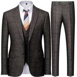 Men s Suits Blazers Jacket Pants Vest 2023 Fashion Casual Boutique Business British Plaid Striped Suit Coat Trousers Waistcoat 230920