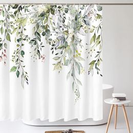 Shower Curtains Green Eucalyptus Shower Curtain Waterproof Polyester Printed Bathroom Partition Decorative Curtain With Plastic Hook 230919