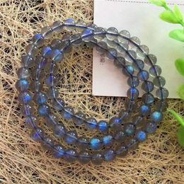 Strand 3rows Genuine Natural Moonstone Blue Light Beads Bracelet 6.5-7mm