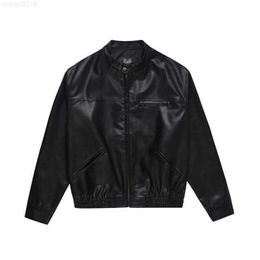 Nuova giacca in pelle da moto stile americano, giacca nera casual di fascia alta corta da uomo e da donna Trend9l6k