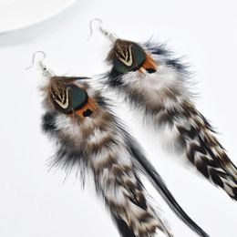 Dangle Earrings Hyperbole Bohemian Brown Blue Long Feather For Women Girls Chain Campfire Party Jewellery