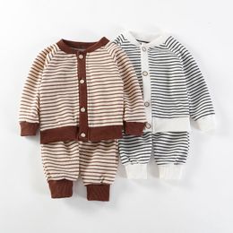 Clothing Sets Fashion Striped Knitted Babys Spring Autumn Baby Girl Outfit Set Korean Toddler Boys Top Pants 2 Pcs 230919