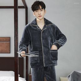 Men's Sleepwear Pyjama Sets Flannel Long Sleeve Coral Fleece Top Pant Leisure Outwear Soft Autumn Winter Plus Size Loungewear