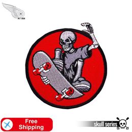 Skateboard Skull Embroidered Patches Cool Appliques Iron On Custom For Clothing Biker Jackets DIY Patch245u