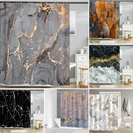 Shower Curtains Colourful Abstract Marble Geometric Pattern Fabric Shower Curtain Bathroom Curtains Decor Waterproof Bath Screen With 12 Hooks 230920