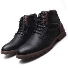 Handmade Men Boots Autumn Winter Male Booties Outdoor Vintage Brown Boots Ankle Work Boots New Beef Tendon Bottom Bottines For Boys Party Shoes