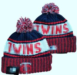 Twins Beanies Cap Minnesota Wool Warm Sport Knit Hat Hockey North American Team Striped Sideline USA College Cuffed Pom Hats Men Women