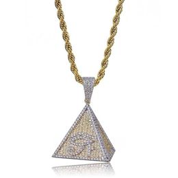 Hip Hop Iced Out Gold Colour Plated Egyptian Pyramid Eye of Horus Pendant Necklace Micro Paved CZ Chram Jewelry266T