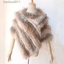 Women's Cape 2023 Natural Raccoon Fur Poncho Short Cute Women Casual Genuine Fur Cape Winter Female Natural Rabbit Fur Ponchos L230920