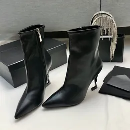 Opyum Anke Сапоги с острым носком Замшевые короткие ботинки Буква на высоком каблуке до икры Подошва из натуральной кожи для женщин Ботильоны Роскошные дизайнерские туфли на каблуке Фабричная обувь с коробкой