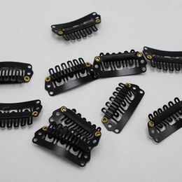 Hair Clips 30 Black Metal 6-teeth Silicone Snap Comb Clip 28mm For Extension Wig