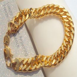 Cuban Link Alloy Bracelet 11mm Thick Wide Gold Finish Large Mens 9 Inch Curb195V