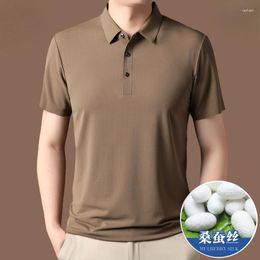 Men's T Shirts Mulberry Silk Short Sleeve T-shirt For 2023 Real Summer Thin Fashion Casual Polo Shirt Camisetas De Hombre