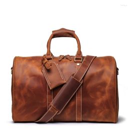 Duffel Bags Nesitu Highend Large Capacity Vintage Brown Black Thick Top Grain Genuine Crazy Horse Leather Men Travel Bag GYM Duffle M9088