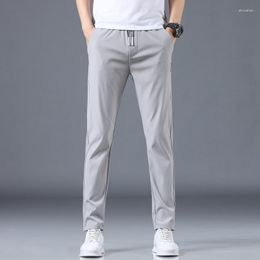 Men's Pants 2023 Summer Casual Men Pant Slim Fit Work Elastic Waist Light Thin Cool Grey Khaki Black Trousers Male 28-38