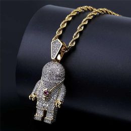 Personality Men Jewlery Yellow Gold Plated Full CZ Astronout Pendant Necklace for Men Women Fashion Hip Hop Jewelry305E