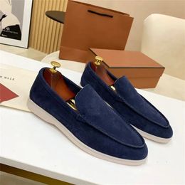 Loro Piano Slip-on Walk Suede Summer Shoe Charm Beige Leather Casual Flat Shoes Womens Designer Flat Shoes Dress Shoes