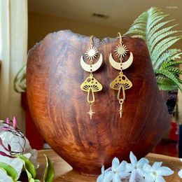 Dangle Earrings Vintage Long Ear Hook For Women Star Moon Hollow Mushroom Wedding Pendant Drop Earring Jewellery Accessories