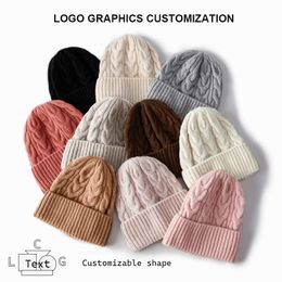 Beanie Skull Caps Custom pure wool knitted hat autumn winter ladies warm for the elderly outdoor windproof thick twist hat 230919