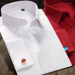 Men's Dress Shirts Luxury Mercerized Cotton Frenc Cuff Button Sirts Lon Sleeve Men Tuxedo Weddin Sirt I Quality Wit Cufflinks