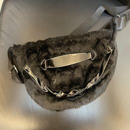 Fashion waist bag Classic pattern black sport winter belt bag flannel case lady plush Storage case238I