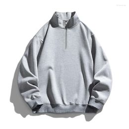 Men's Hoodies Spring Autumn Solid Color Half Zip Stand Collar Hoodie Sweatshirt Street Fashion Pullover Turtleneck Sweaters Male Tops