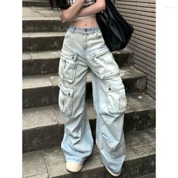 Women's Jeans Deeptown Streetwear Cargo Women Gyaru Pleated Pocket Oversize Denim Pants Wide Leg Hippie Baddies Trousers Korean Fashion