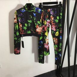 Womens Vintage print floral tracksuits fashion summer autumn flowers slim tights pants yoga outfits women designer tracksuit woman clothes