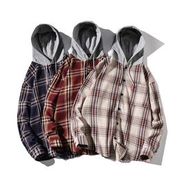 Mens Long Sleeve Thickening Hooded Plaid Shirt Warm Winter Shirts Male Plus Size Oversize Thick Flannel Casual Clothing229J