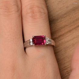 Wedding Rings Geometric Square Red Gem Ring Women's Light Luxury Micro-set Bracelet