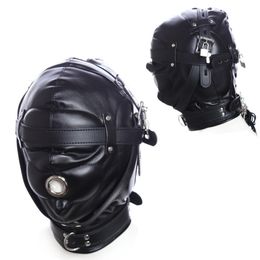 Costume Accessories Couple Adult Cosplay Games PU Leather Mask Hood Halloween Party Bondage Face Cover Sexy Fetish Full Head Hood With Lock