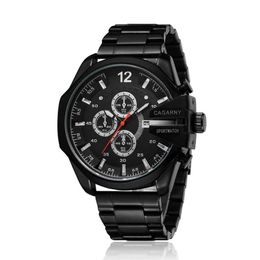 Mens Quartz Analogue Watch Cagarny Fashion Sport Wristwatch Waterproof Black Stainless Male Watches Clock Relogio Masculin227n